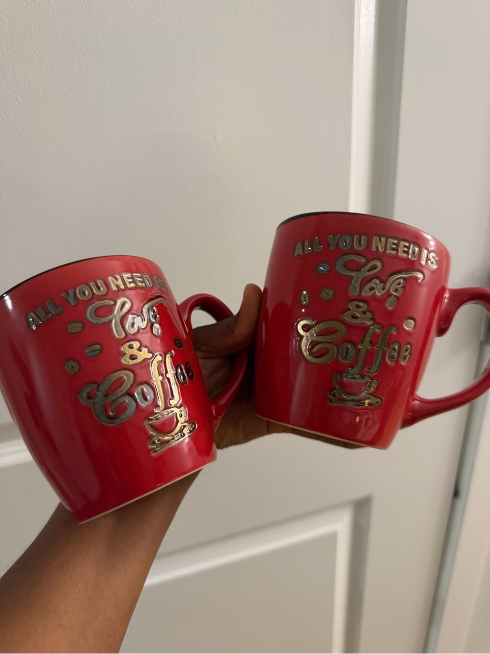 Others Follow Red Ceramic Mugs with Gold Lettering - Set of 2